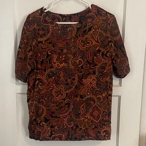 Vintage Paisley Short-Sleeve Top in Brown & Maroon